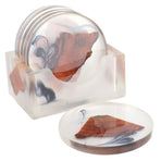 6Pcs Drink Coasters Rack Set Heat Insulation Pine Wood Resin Cup Pad Tabletop Protection(Round Coaster Rack )