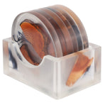 6Pcs Drink Coasters Rack Set Heat Insulation Pine Wood Resin Cup Pad Tabletop Protection(Round Coaster Rack )