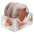 6Pcs Drink Coasters Rack Set Heat Insulation Pine Wood Resin Cup Pad Tabletop Protection(Round Coaster Rack )