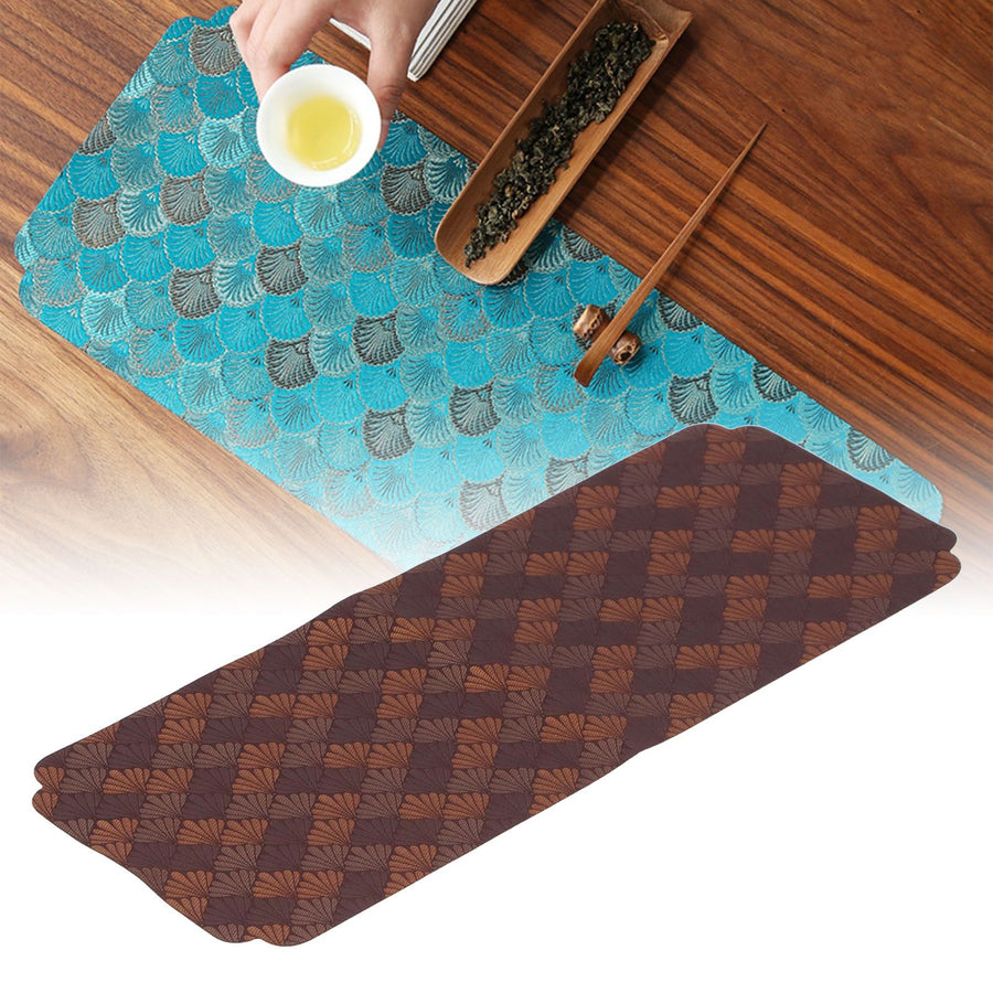 Cup Placemats Chinese Style Knitted Embroidery Tea Set Place Mats for Home TeahouseCoffee Color Fan Leaves