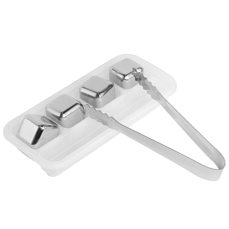 Stainless Steel Ice Cubes Reusable Whiskey Wine Chilling Stones with Ice Tong Storage Box4Pcs