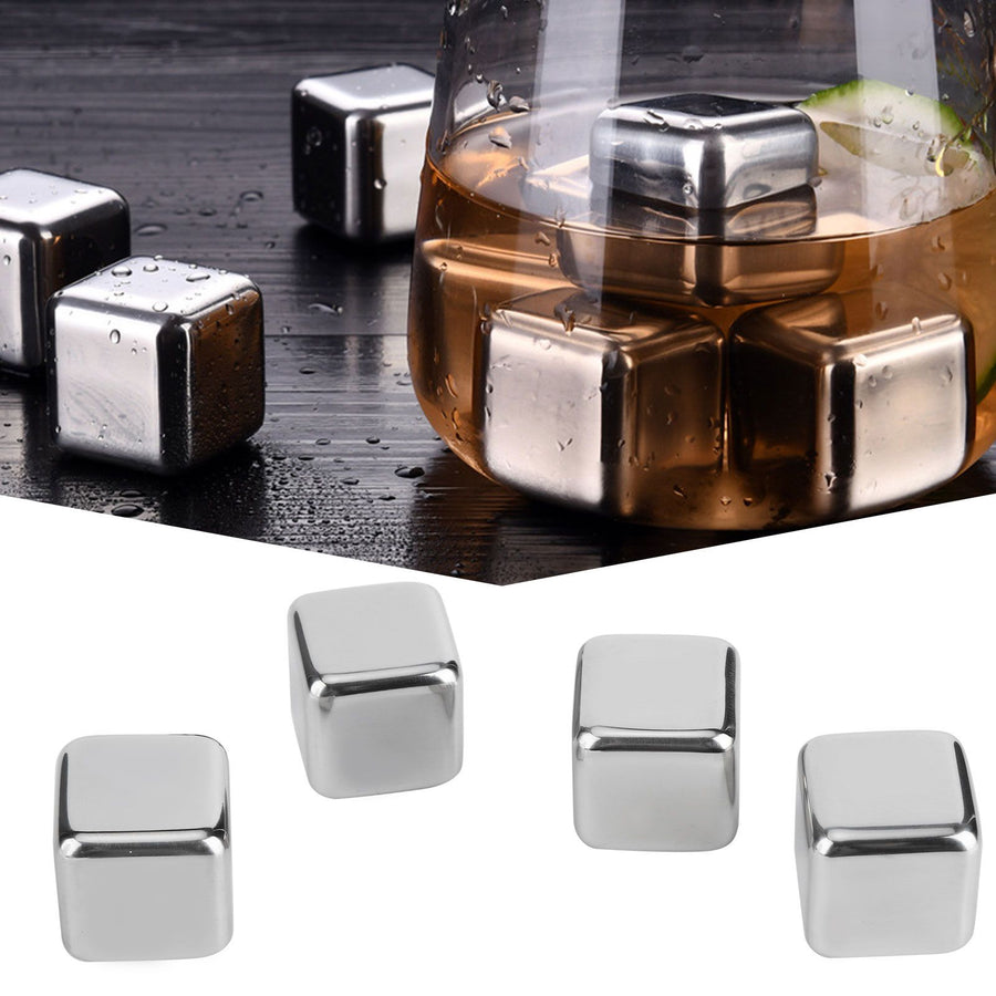 Stainless Steel Ice Cubes Reusable Whiskey Wine Chilling Stones with Ice Tong Storage Box4Pcs