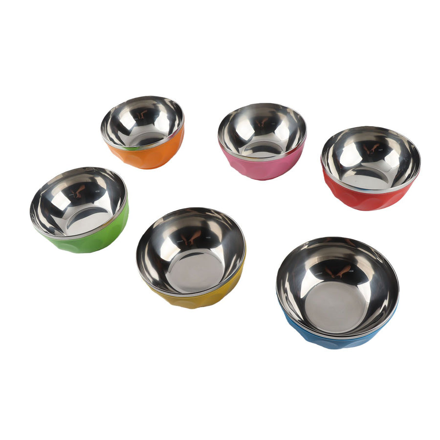 6Pcs set Color Stainless Steel Bowl Heat Insulation Salad Noodles Bowl for Home Kitchen(15cm L )