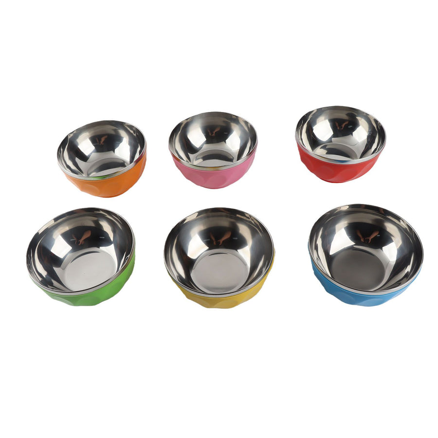 6Pcs set Color Stainless Steel Bowl Heat Insulation Salad Noodles Bowl for Home Kitchen(15cm L )
