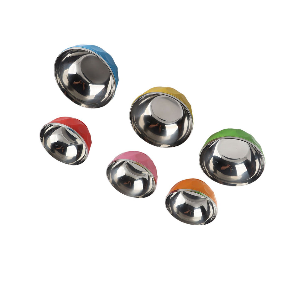 6Pcs set Color Stainless Steel Bowl Heat Insulation Salad Noodles Bowl for Home Kitchen(15cm L )