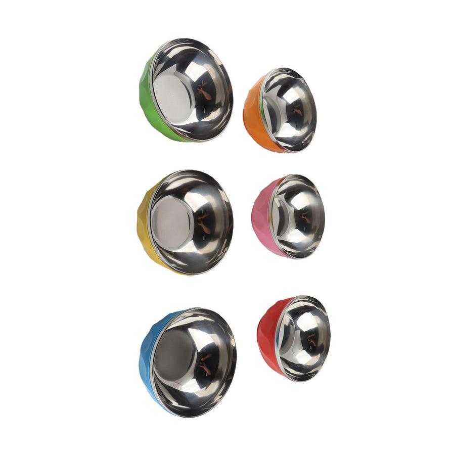 6Pcs set Color Stainless Steel Bowl Heat Insulation Salad Noodles Bowl for Home Kitchen(15cm L )