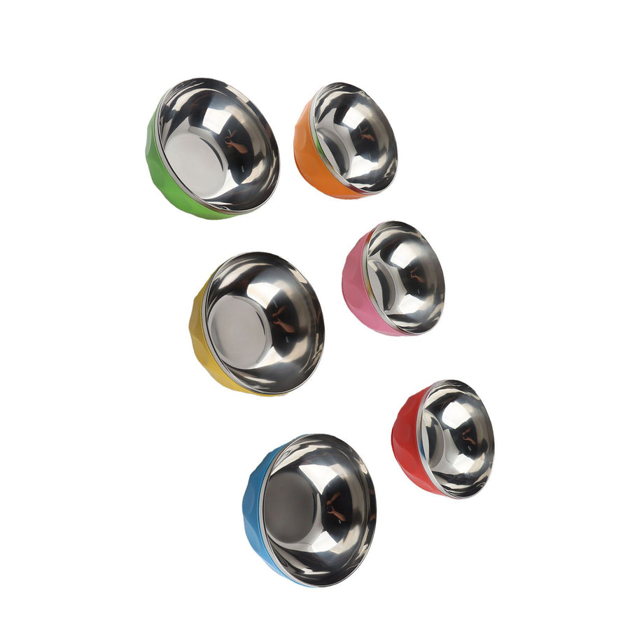 6Pcs set Color Stainless Steel Bowl Heat Insulation Salad Noodles Bowl for Home Kitchen(15cm L )