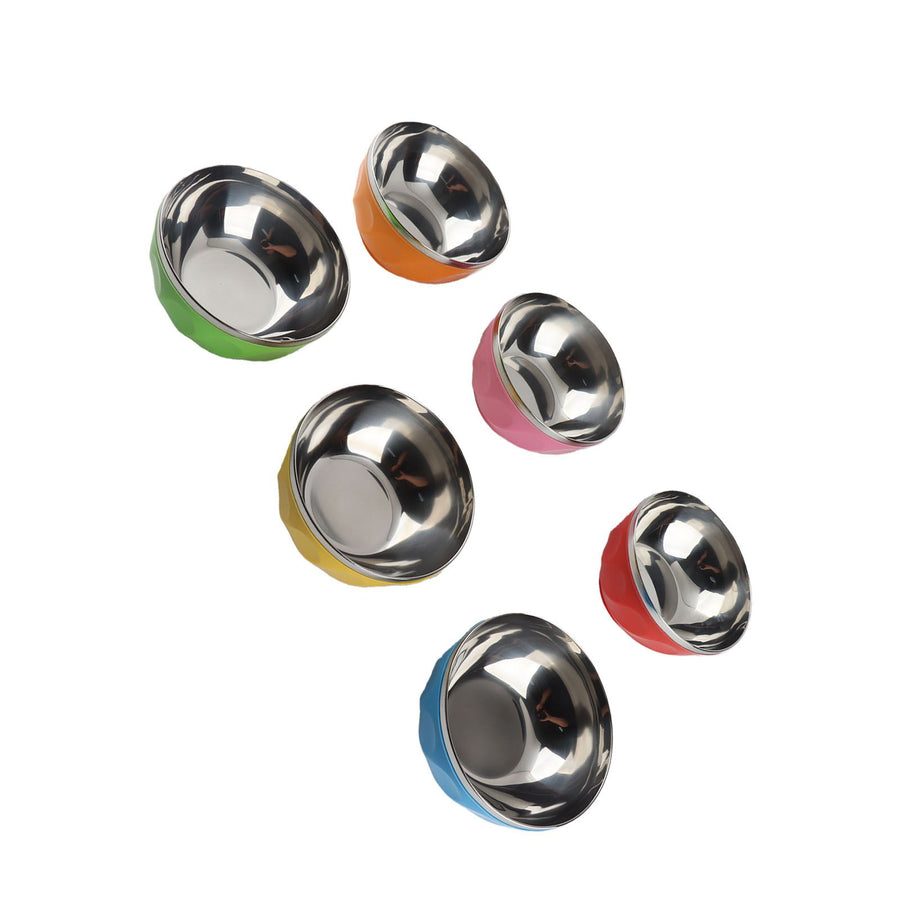 6Pcs set Color Stainless Steel Bowl Heat Insulation Salad Noodles Bowl for Home Kitchen(15cm L )