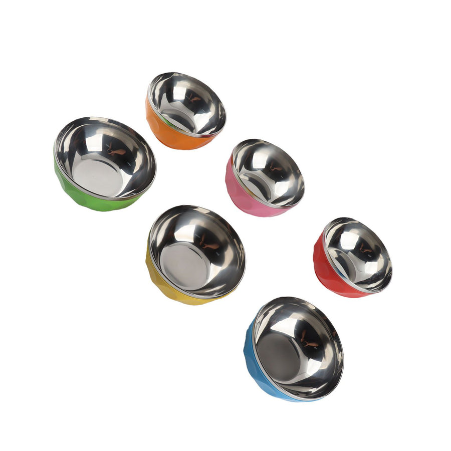 6Pcs set Color Stainless Steel Bowl Heat Insulation Salad Noodles Bowl for Home Kitchen(15cm L )