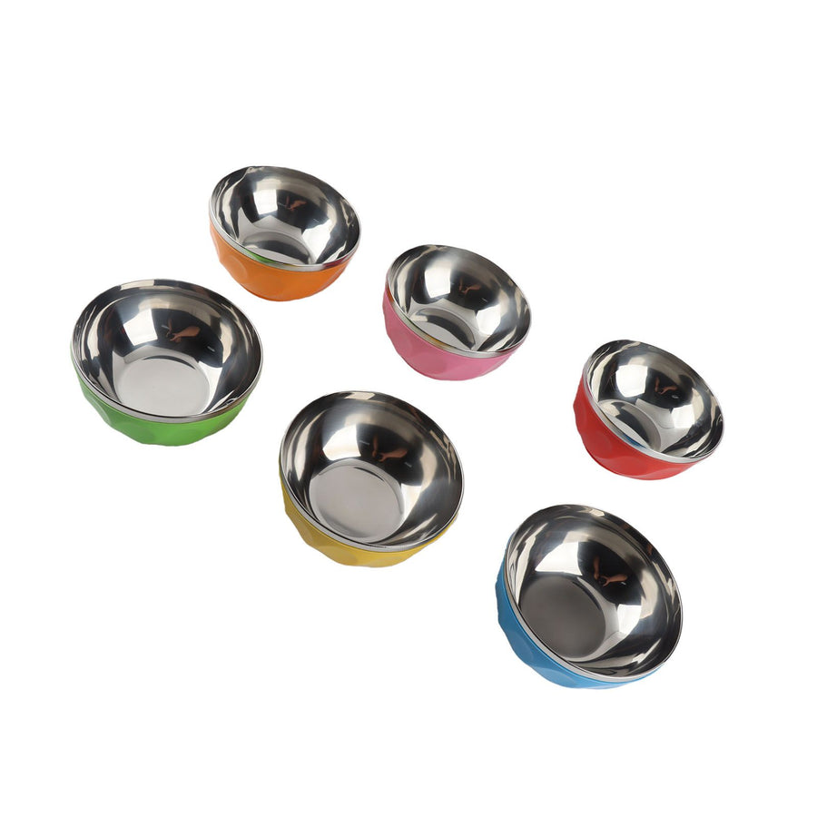 6Pcs set Color Stainless Steel Bowl Heat Insulation Salad Noodles Bowl for Home Kitchen(15cm L )