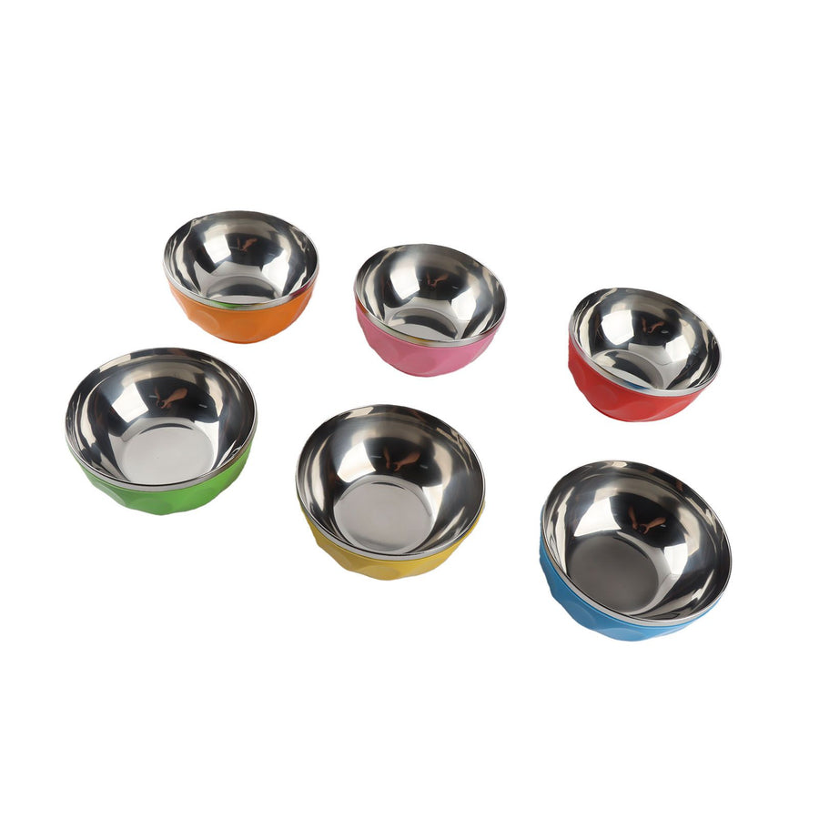 6Pcs set Color Stainless Steel Bowl Heat Insulation Salad Noodles Bowl for Home Kitchen(15cm L )
