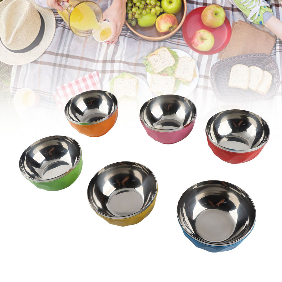 6Pcs set Color Stainless Steel Bowl Heat Insulation Salad Noodles Bowl for Home Kitchen(15cm L )