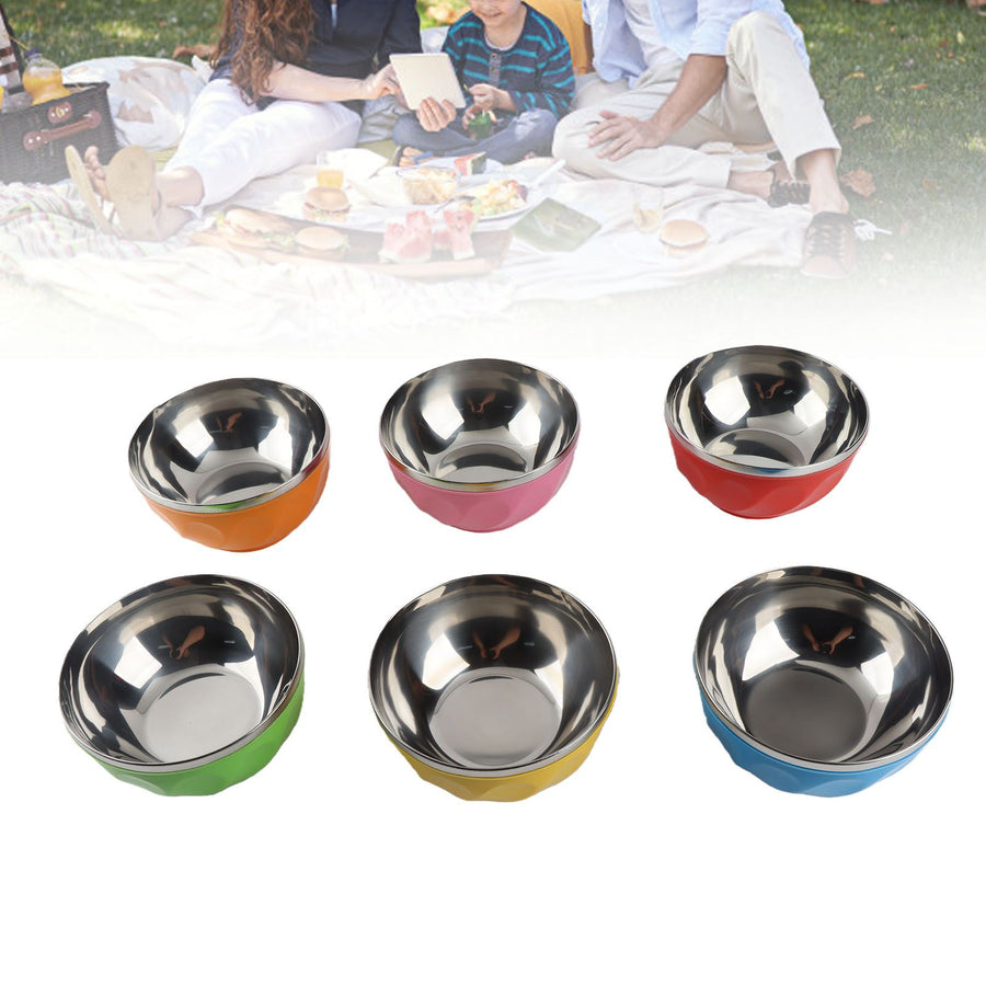 6Pcs set Color Stainless Steel Bowl Heat Insulation Salad Noodles Bowl for Home Kitchen(15cm L )