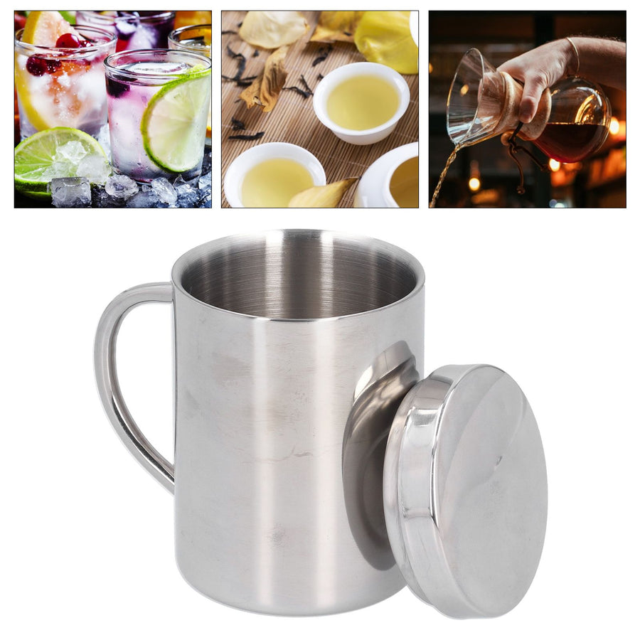 Stainless Steel DoubleLayer Coffee Cup with Handle Children's Cup with Lid Heat Insulation and AntiScalding Cup