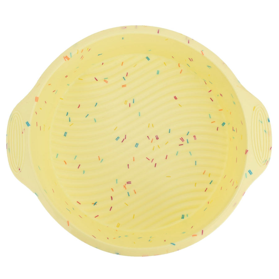 Round Cake Mold Pan NonStick Reusable Baking Pan with Handles Home Kitchen Bakeware(Yellow with Color Particle )