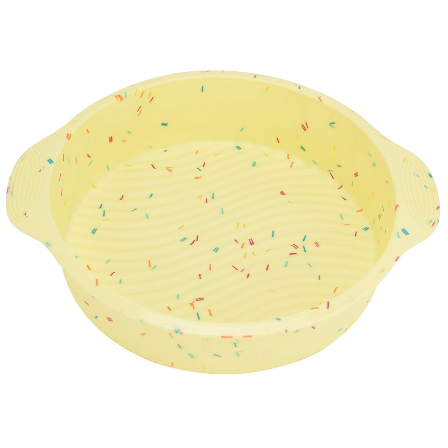 Round Cake Mold Pan NonStick Reusable Baking Pan with Handles Home Kitchen Bakeware(Yellow with Color Particle )