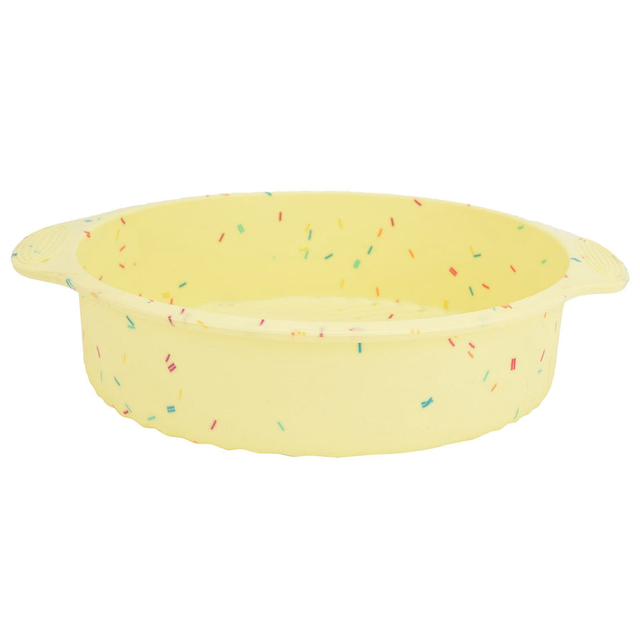 Round Cake Mold Pan NonStick Reusable Baking Pan with Handles Home Kitchen Bakeware(Yellow with Color Particle )