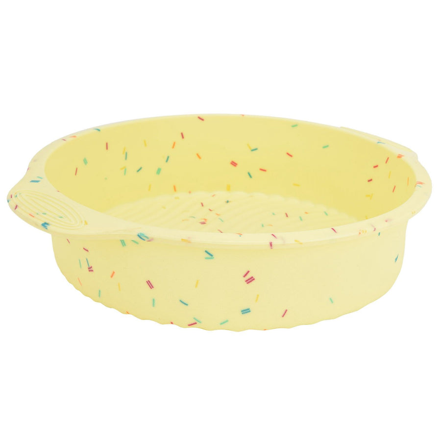 Round Cake Mold Pan NonStick Reusable Baking Pan with Handles Home Kitchen Bakeware(Yellow with Color Particle )