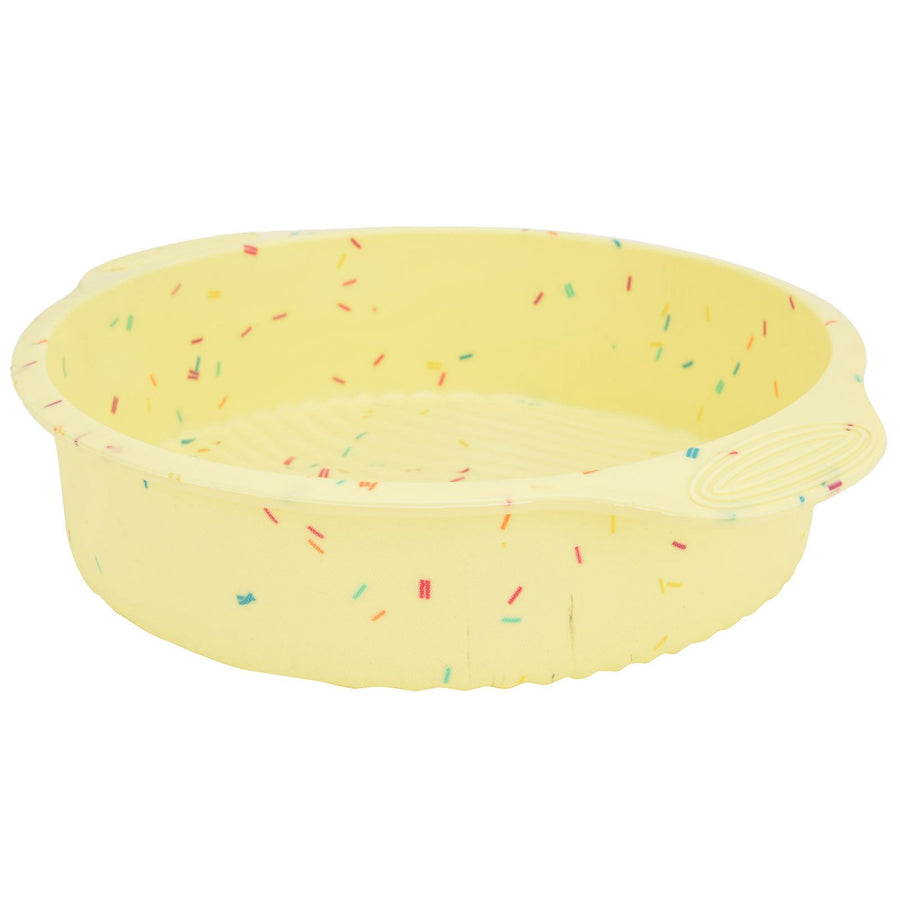 Round Cake Mold Pan NonStick Reusable Baking Pan with Handles Home Kitchen Bakeware(Yellow with Color Particle )