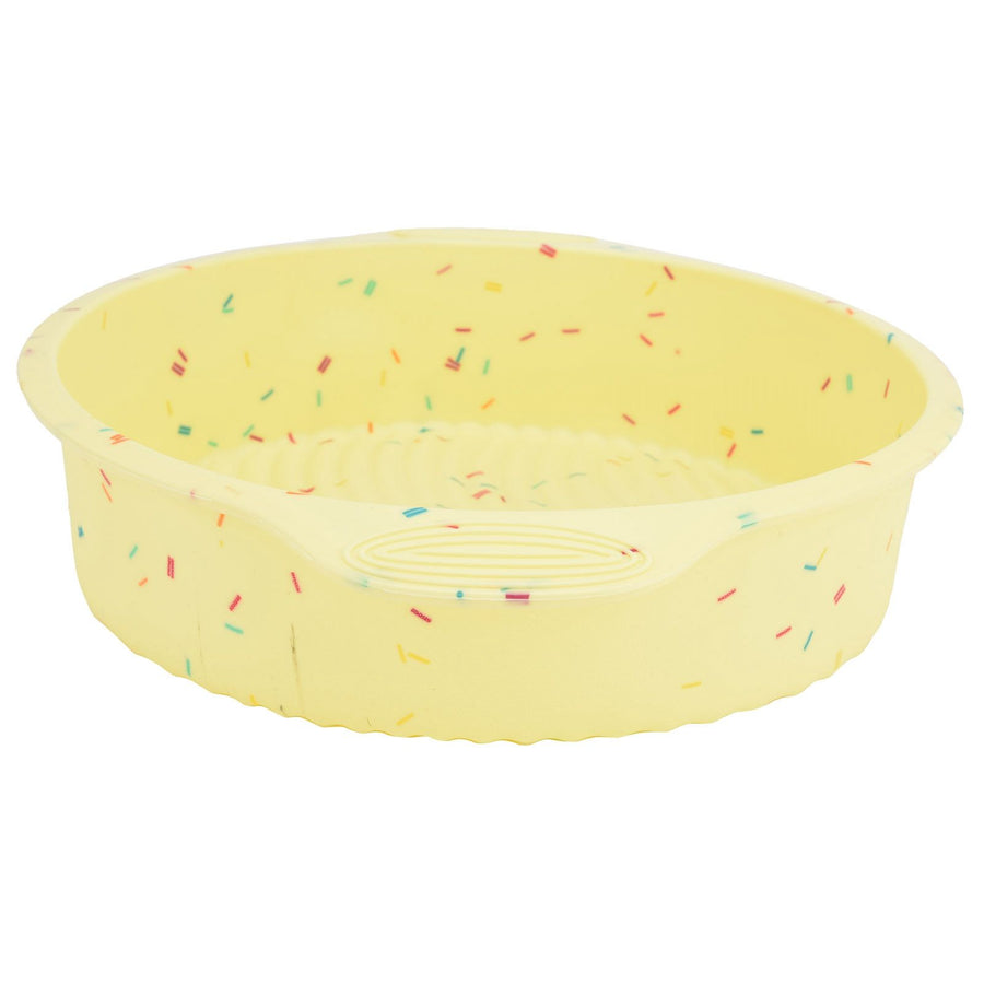 Round Cake Mold Pan NonStick Reusable Baking Pan with Handles Home Kitchen Bakeware(Yellow with Color Particle )
