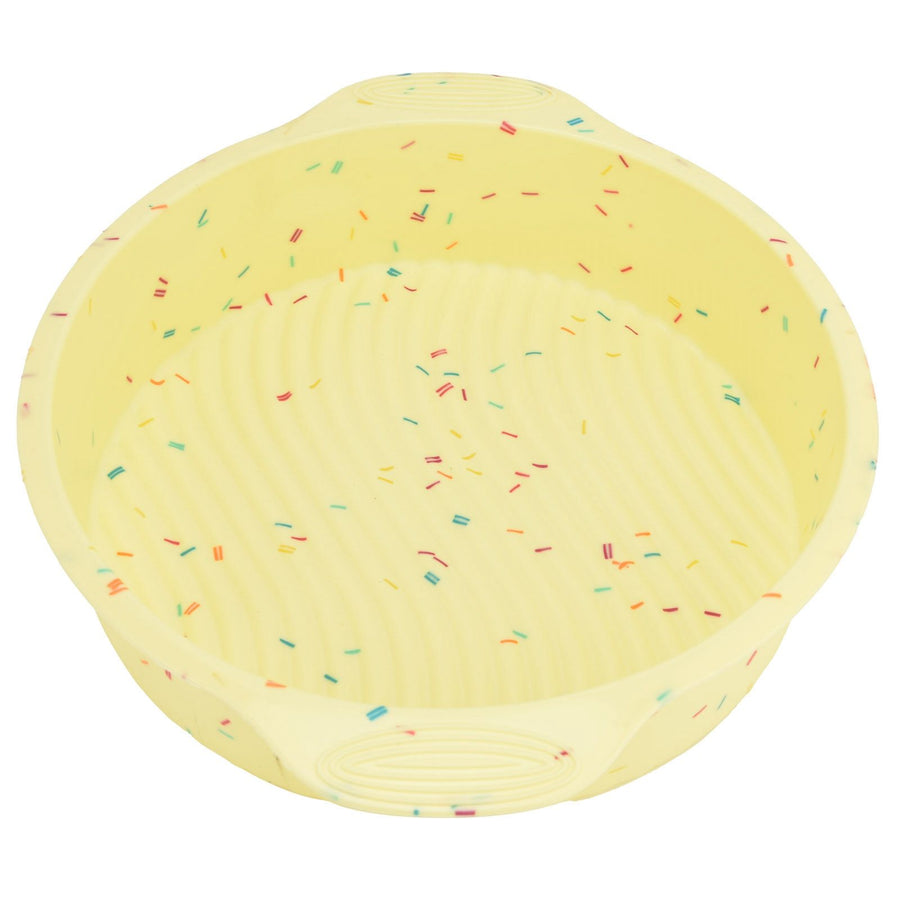Round Cake Mold Pan NonStick Reusable Baking Pan with Handles Home Kitchen Bakeware(Yellow with Color Particle )