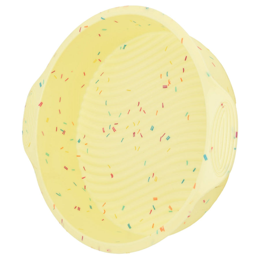 Round Cake Mold Pan NonStick Reusable Baking Pan with Handles Home Kitchen Bakeware(Yellow with Color Particle )