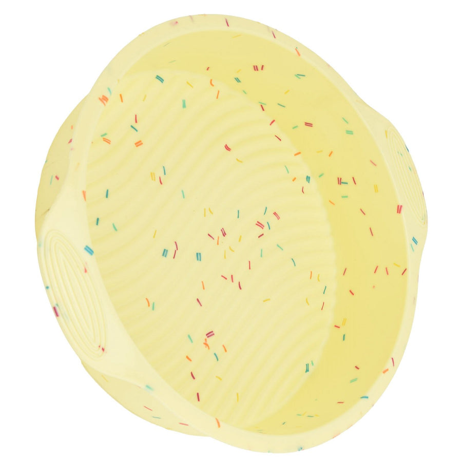 Round Cake Mold Pan NonStick Reusable Baking Pan with Handles Home Kitchen Bakeware(Yellow with Color Particle )