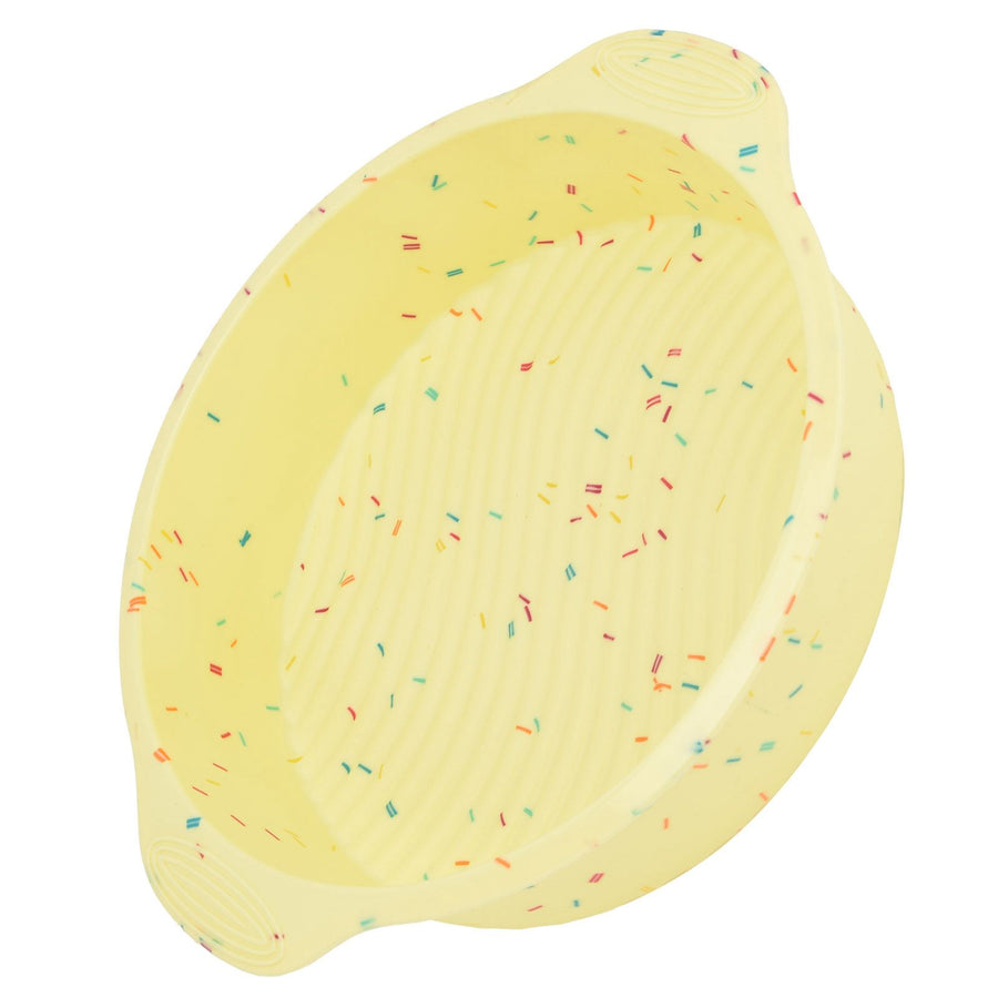 Round Cake Mold Pan NonStick Reusable Baking Pan with Handles Home Kitchen Bakeware(Yellow with Color Particle )