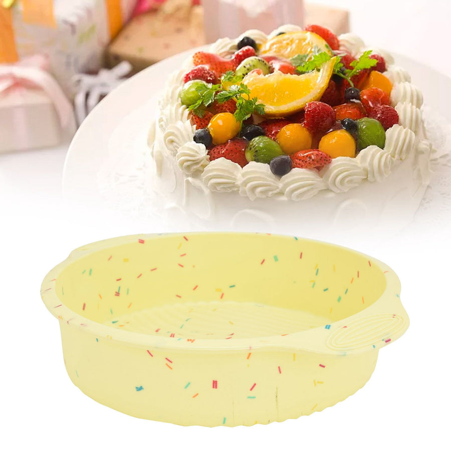 Round Cake Mold Pan NonStick Reusable Baking Pan with Handles Home Kitchen Bakeware(Yellow with Color Particle )