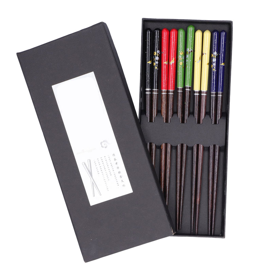 Wood Chopsticks 5 Pairs Reusable NonSlip Wooden Chopstick Household Tableware Utensils(Color Box Packing )