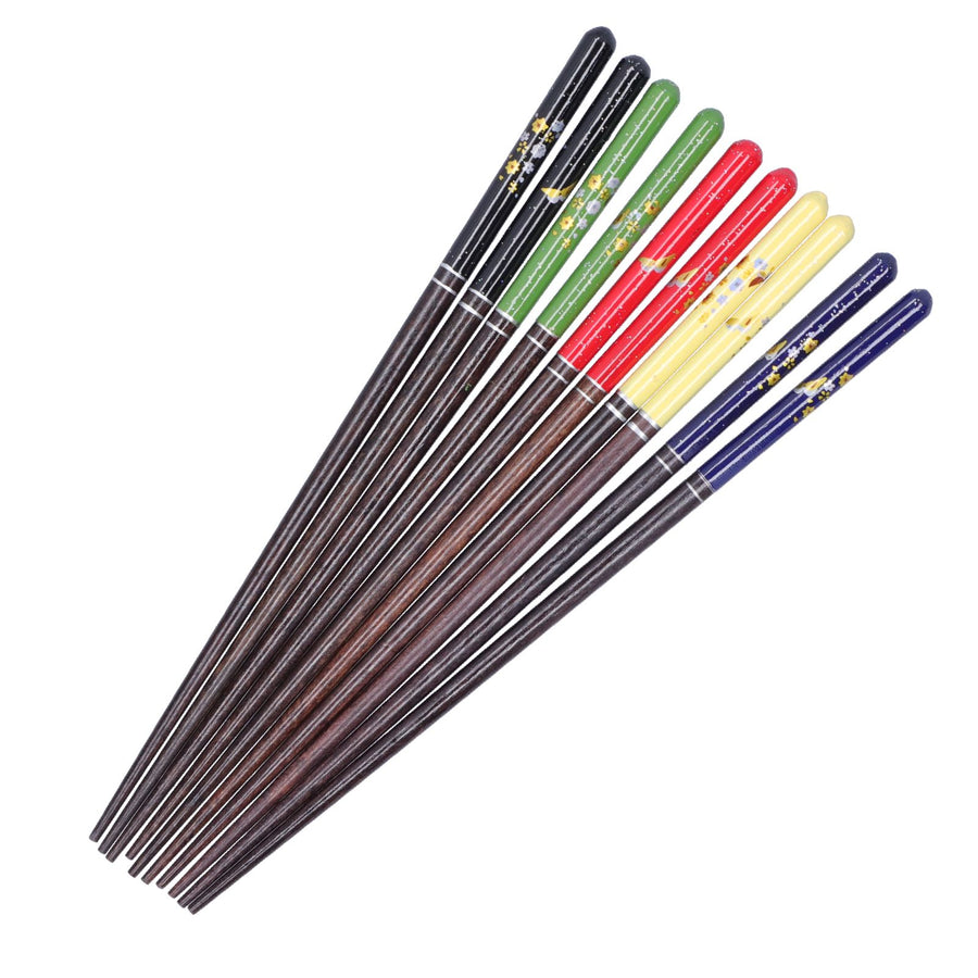 Wood Chopsticks 5 Pairs Reusable NonSlip Wooden Chopstick Household Tableware Utensils(Color Box Packing )