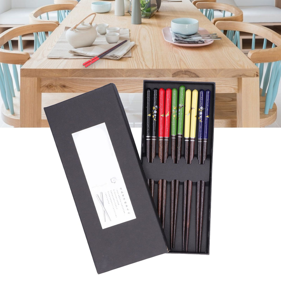 Wood Chopsticks 5 Pairs Reusable NonSlip Wooden Chopstick Household Tableware Utensils(Color Box Packing )