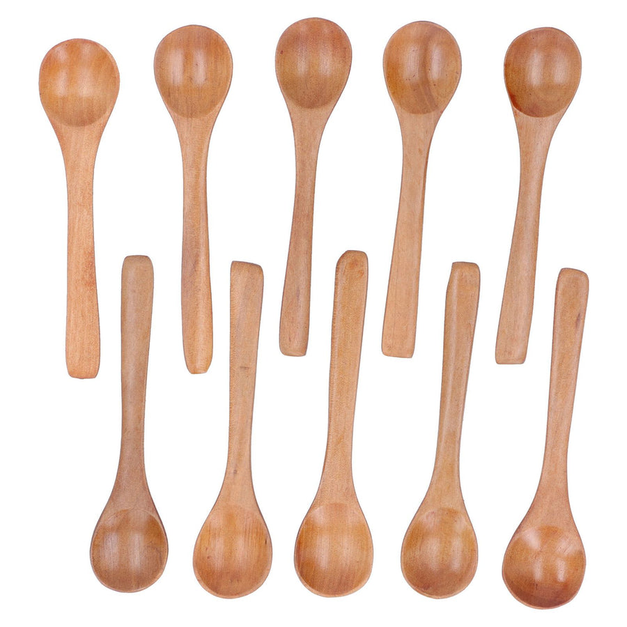 10pcs Wooden Spoon Children's Tableware Mini Round Seasoning Spoon with Long Handle for Kitchen5.1x1.2in