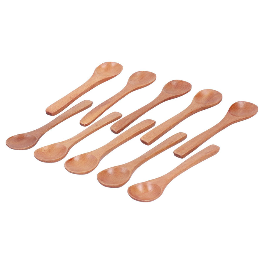 10pcs Wooden Spoon Children's Tableware Mini Round Seasoning Spoon with Long Handle for Kitchen5.1x1.2in