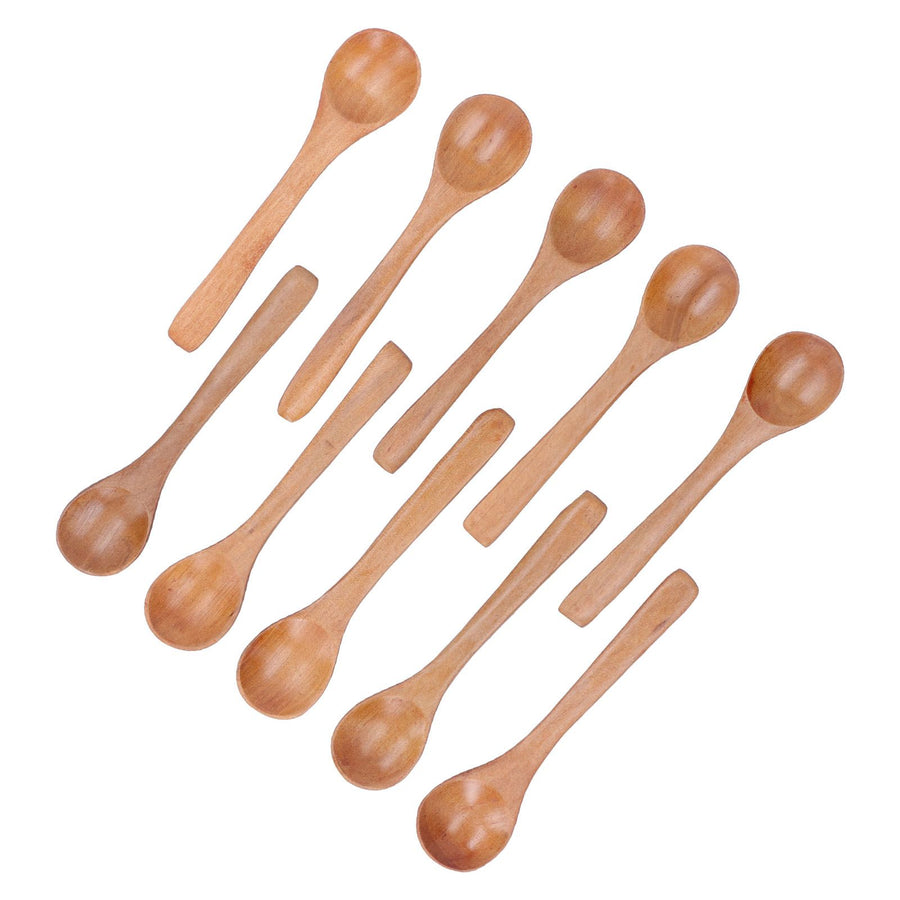 10pcs Wooden Spoon Children's Tableware Mini Round Seasoning Spoon with Long Handle for Kitchen5.1x1.2in