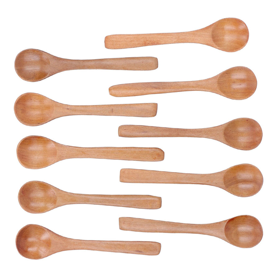 10pcs Wooden Spoon Children's Tableware Mini Round Seasoning Spoon with Long Handle for Kitchen5.1x1.2in