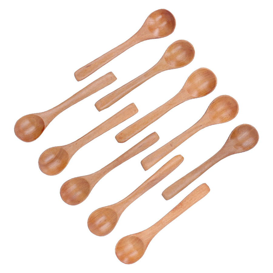10pcs Wooden Spoon Children's Tableware Mini Round Seasoning Spoon with Long Handle for Kitchen5.1x1.2in