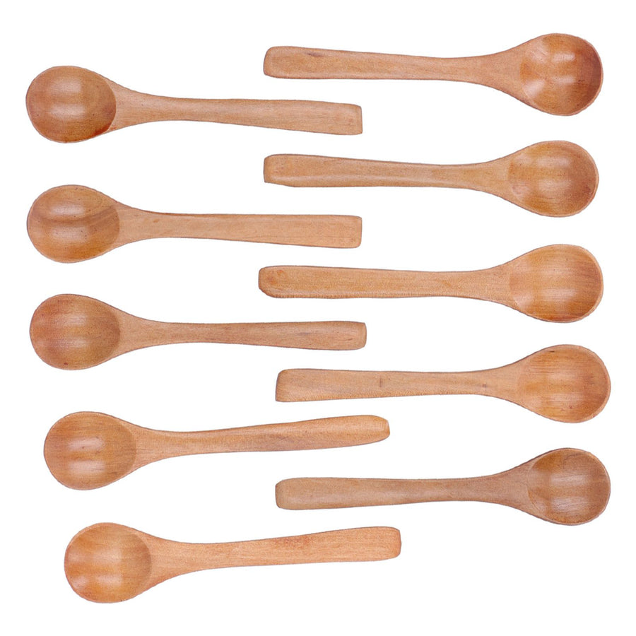 10pcs Wooden Spoon Children's Tableware Mini Round Seasoning Spoon with Long Handle for Kitchen5.1x1.2in