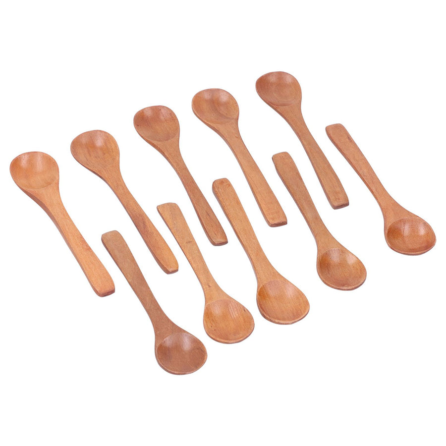 10pcs Wooden Spoon Children's Tableware Mini Round Seasoning Spoon with Long Handle for Kitchen5.1x1.2in