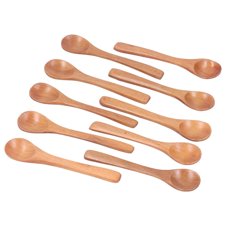 10pcs Wooden Spoon Children's Tableware Mini Round Seasoning Spoon with Long Handle for Kitchen5.1x1.2in