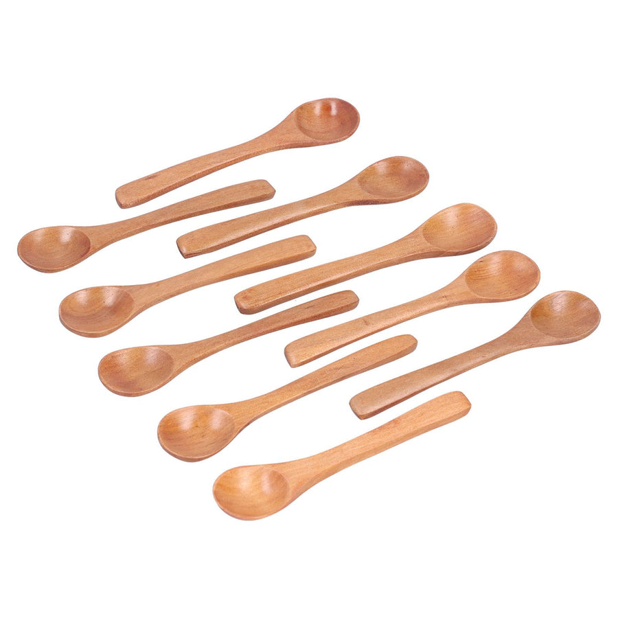 10pcs Wooden Spoon Children's Tableware Mini Round Seasoning Spoon with Long Handle for Kitchen5.1x1.2in
