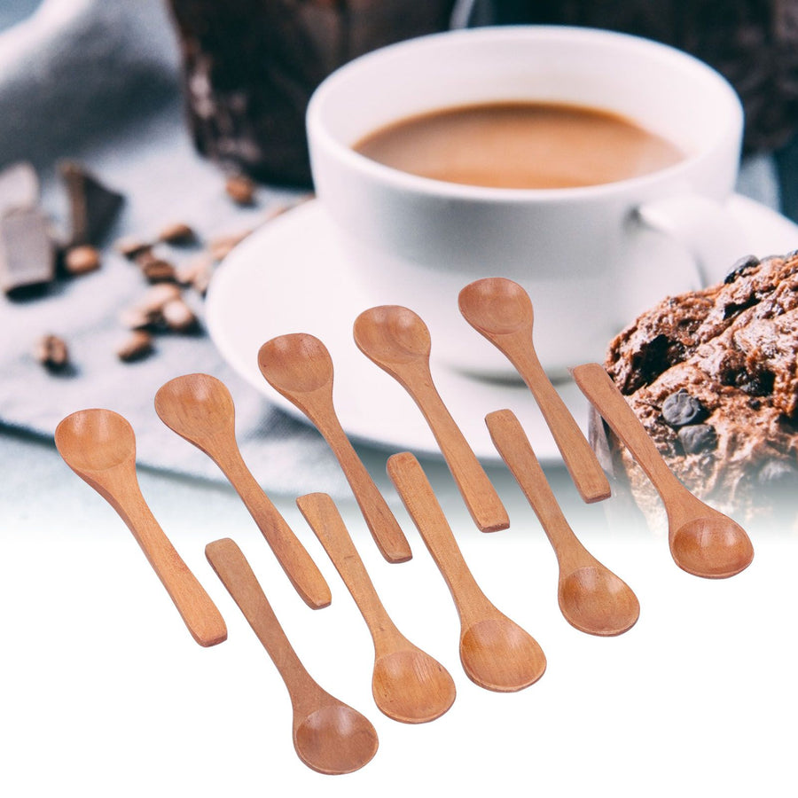 10pcs Wooden Spoon Children's Tableware Mini Round Seasoning Spoon with Long Handle for Kitchen5.1x1.2in