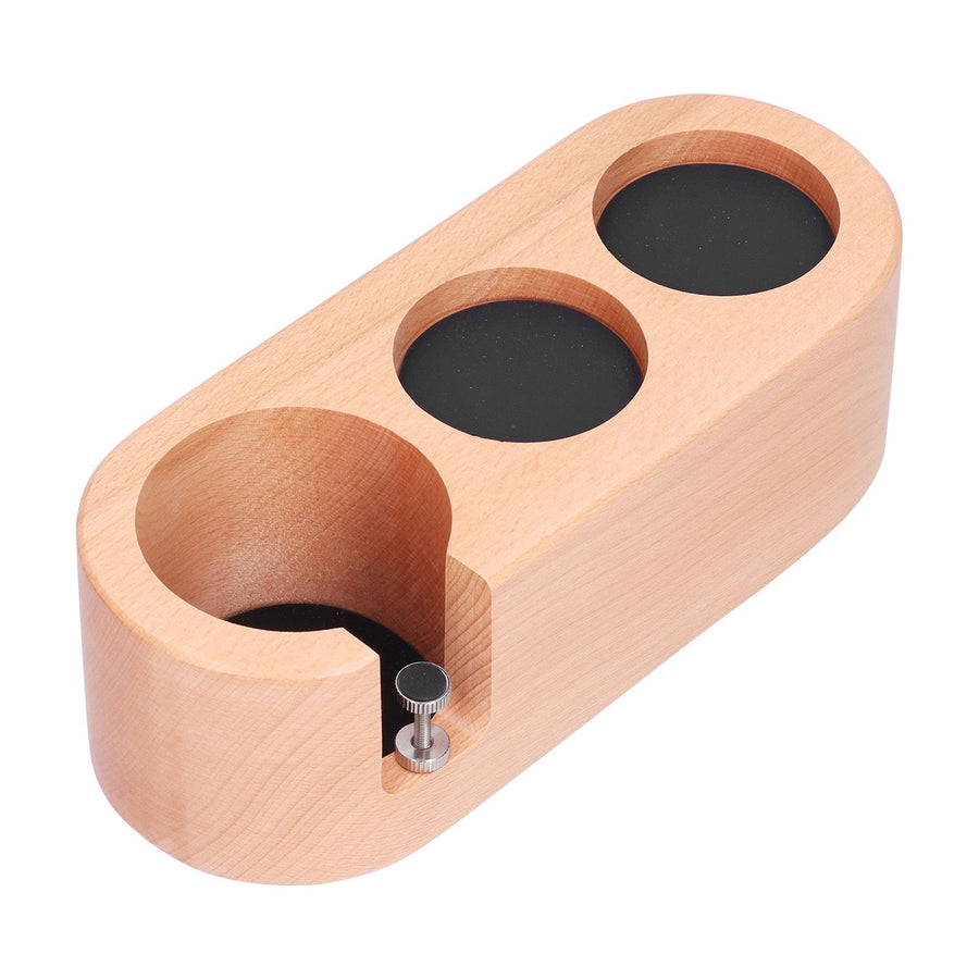 3Hole Coffee Portafilter Holder Wooden Tamper Stand Coffee Tamping Station with NonSlip Mat