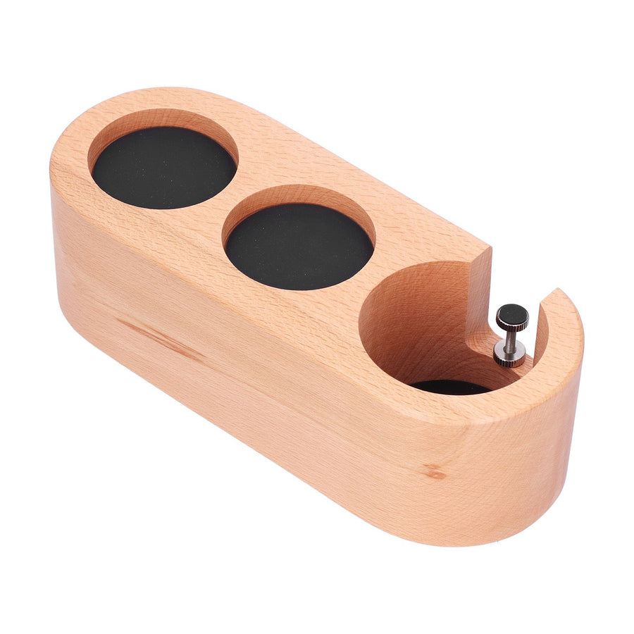 3Hole Coffee Portafilter Holder Wooden Tamper Stand Coffee Tamping Station with NonSlip Mat