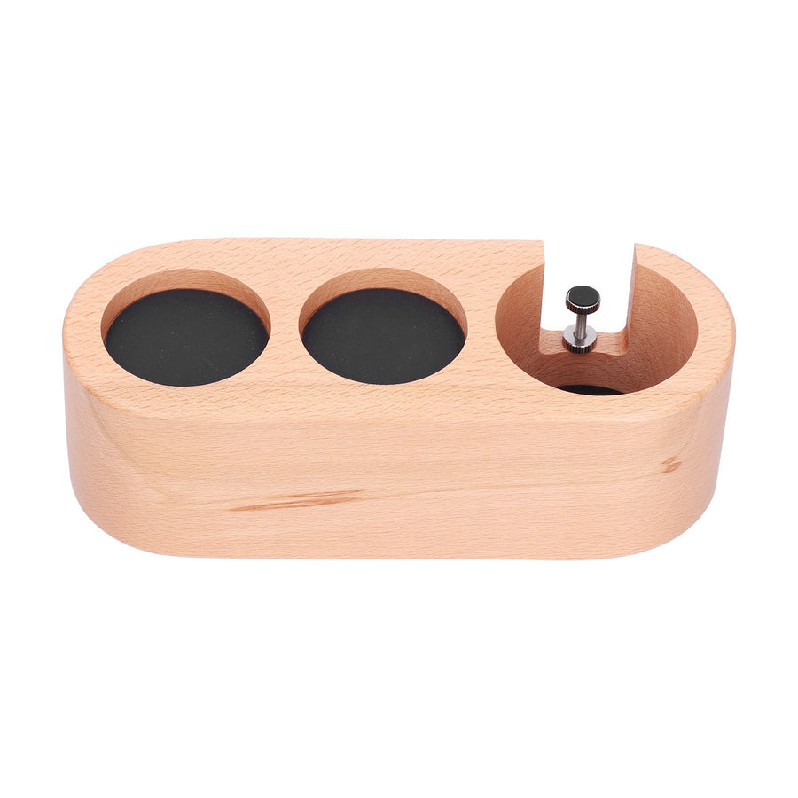 3Hole Coffee Portafilter Holder Wooden Tamper Stand Coffee Tamping Station with NonSlip Mat