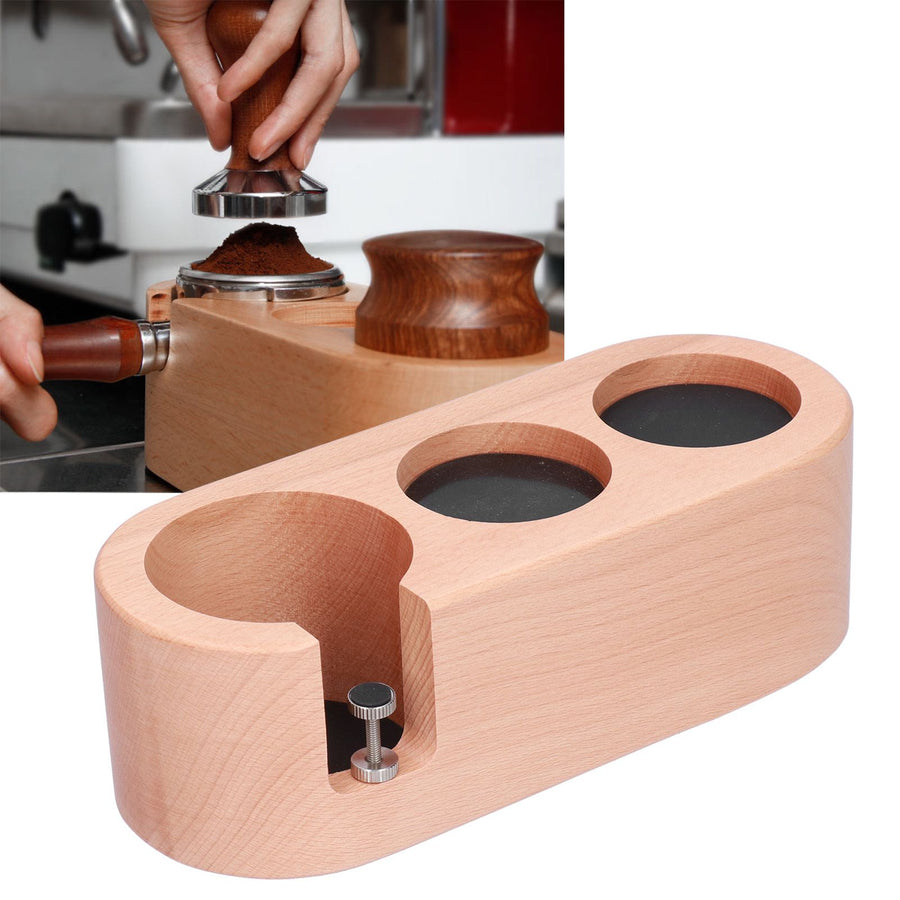 3Hole Coffee Portafilter Holder Wooden Tamper Stand Coffee Tamping Station with NonSlip Mat