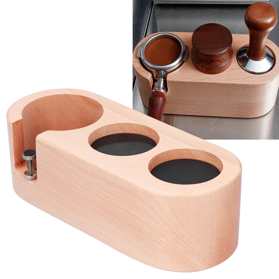 3Hole Coffee Portafilter Holder Wooden Tamper Stand Coffee Tamping Station with NonSlip Mat