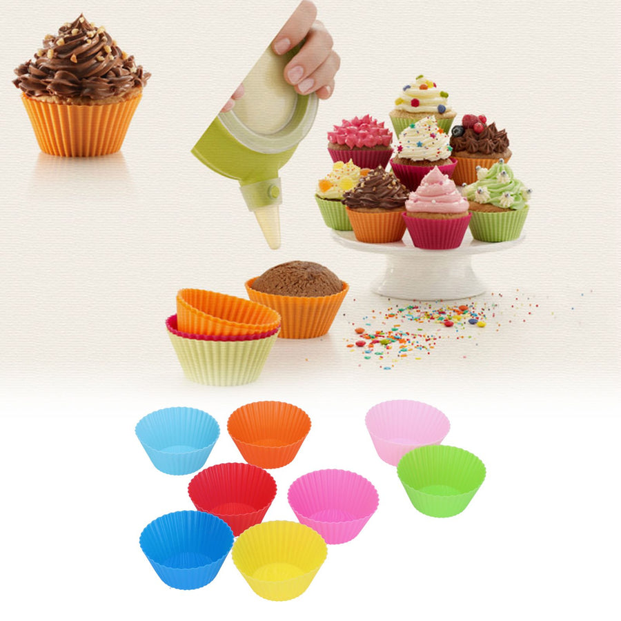 8Pcs set 7cm/2.8in Silicone Baking Cup Reusable Round Cake Mold HeatResistant Cake Cup