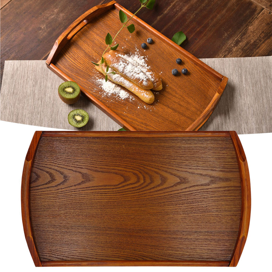 45x27x4.5cm Rectangular Wooden Tray Portable Tea Dessert Fruit Tray with Handle for Home Hotel