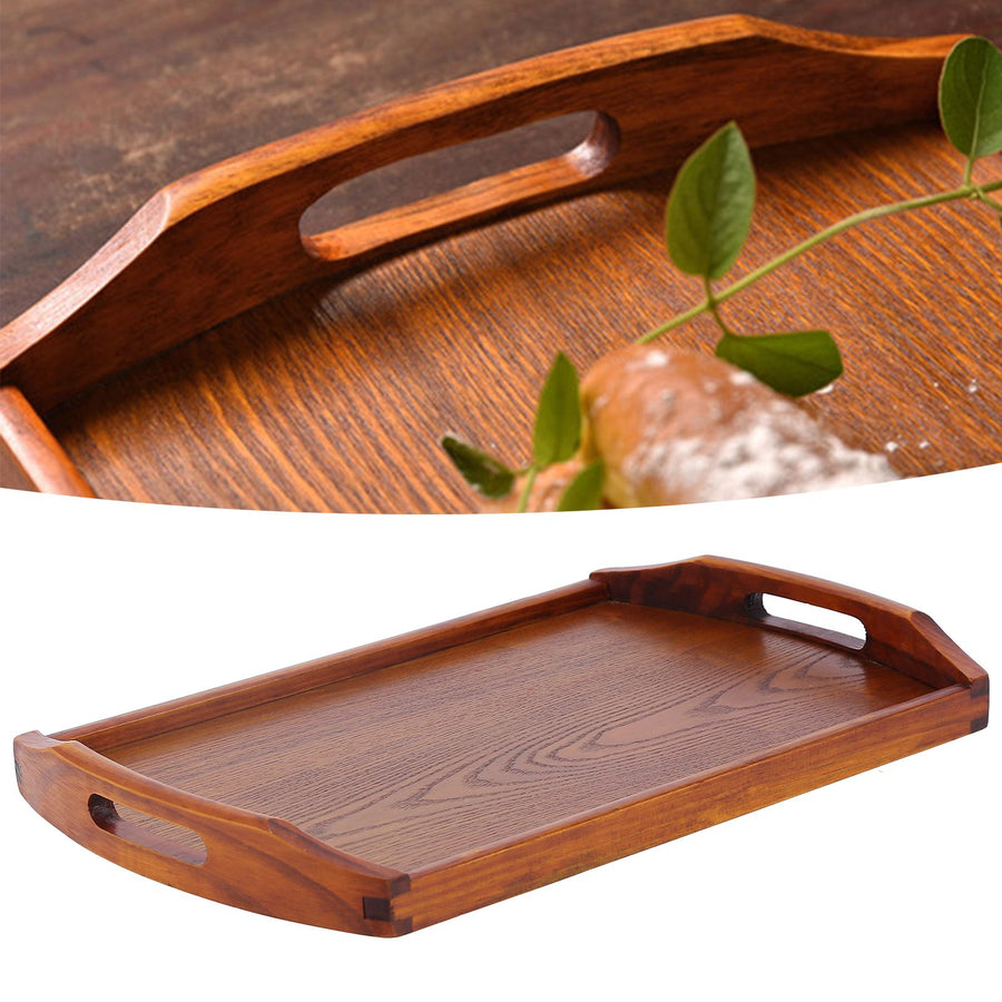 45x27x4.5cm Rectangular Wooden Tray Portable Tea Dessert Fruit Tray with Handle for Home Hotel
